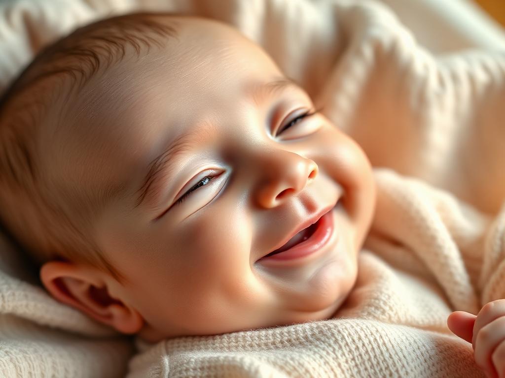 Mia — First smile